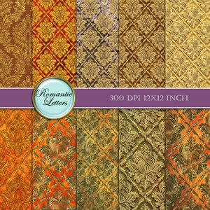 Carta per scrapbooking digitale autunno dorato Sfondo per scrapbooking digitale autunno Vintage Steampunk Tessuto digitale Carta damascata Carta da parati in velluto