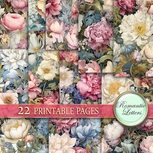 Digitales Scrapbook Papier Pack Viktorianische Blume Botanische digital bedruckbare Junk Journal Seiten Papier Florale Musterdesign Shabby Chic Rose