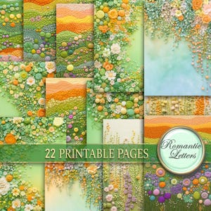 Digital printable Scrapbook Papier Pack Junk Journal Seiten Patchwork niedliches druckbares Handwerk Papier Kinder Album Quilt Filz Frühling Blumen Wolle A4
