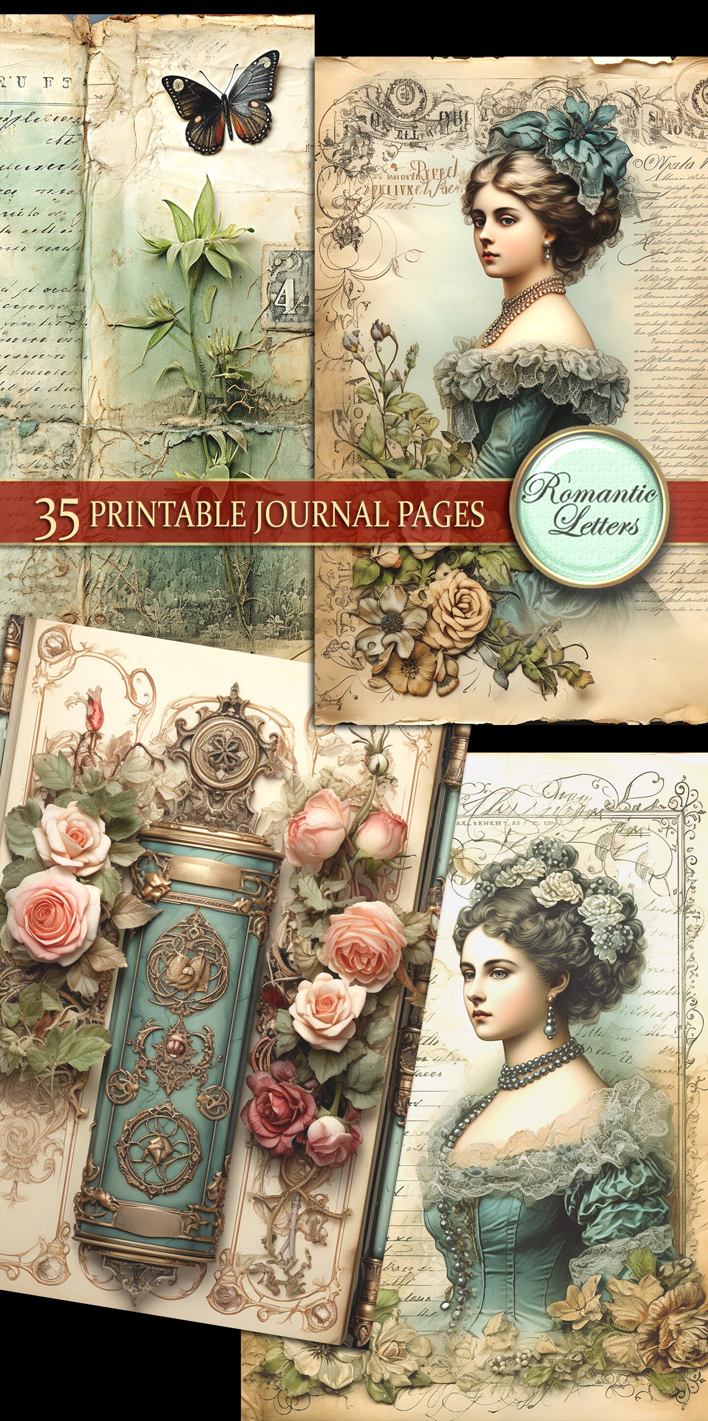 Printable Junk Journal Pages Cards Digital Scrapbook Paper Pack Antique ...