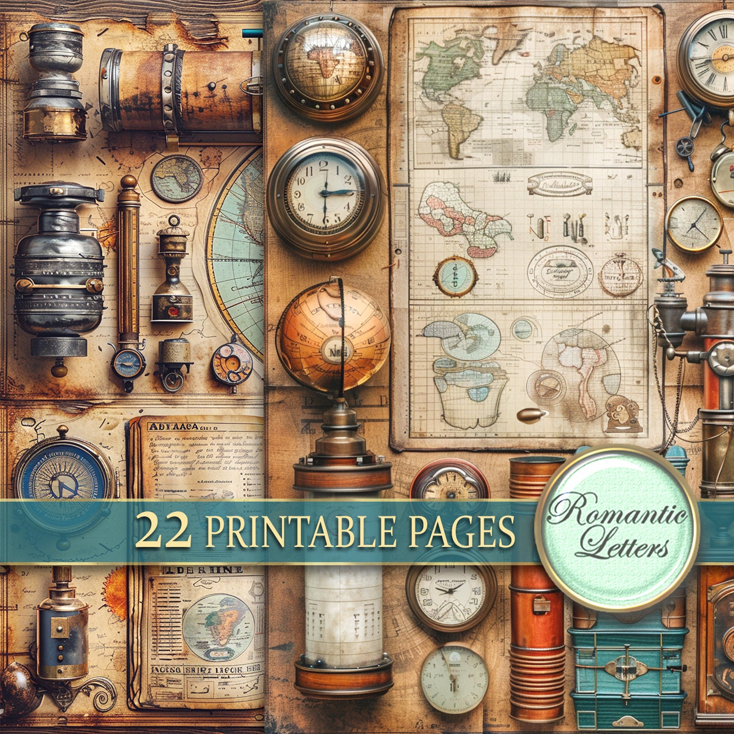 Steampunk Junk Journal Pages Digital Scrapbook Paper Pack Rust Metal ...