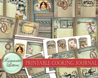 Kit imprimible para diario de cocina, libro de recetas, libro de cocina digital, álbum de recortes, papel para manualidades, imprimible, etiqueta de página vintage, tarjeta descargable