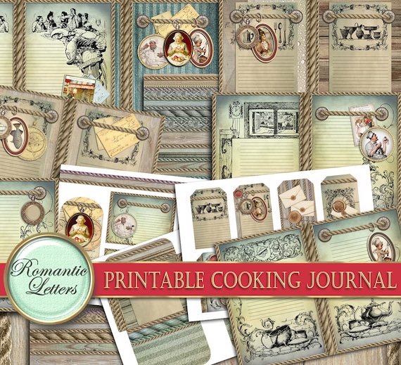 Cooking printable junk journal kit recipe book cookbook digital scrapbook craft paper printable Vintage page tag card download