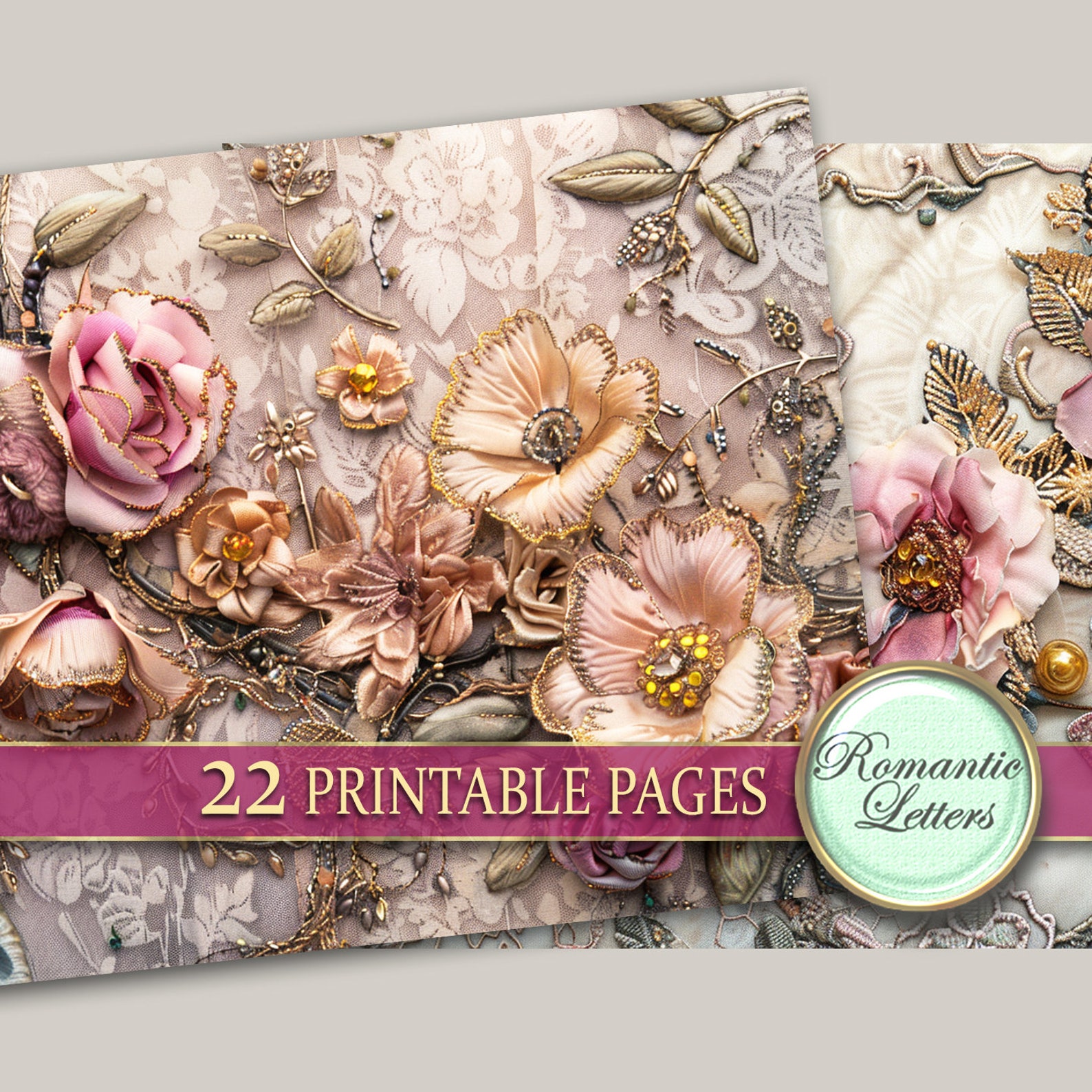 Shabby Chic Flowers Printable Digital Junk Journal Pages Wedding ...