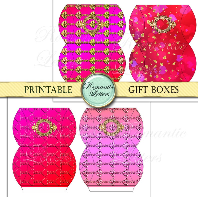 Valentine printable box Valentines day digital gift box favor box jewelry gift box wrapping box ring box pillow box printable paper craft image 3