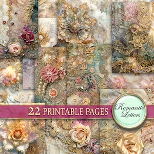 Fantasie Blumen Digital bedruckbares Papier für Scrapbook, zum ausdrucken, ausdrucken, basteln, basteln, dekorieren, shabby chic, handmade, handmade, handmade, handmade, vintage