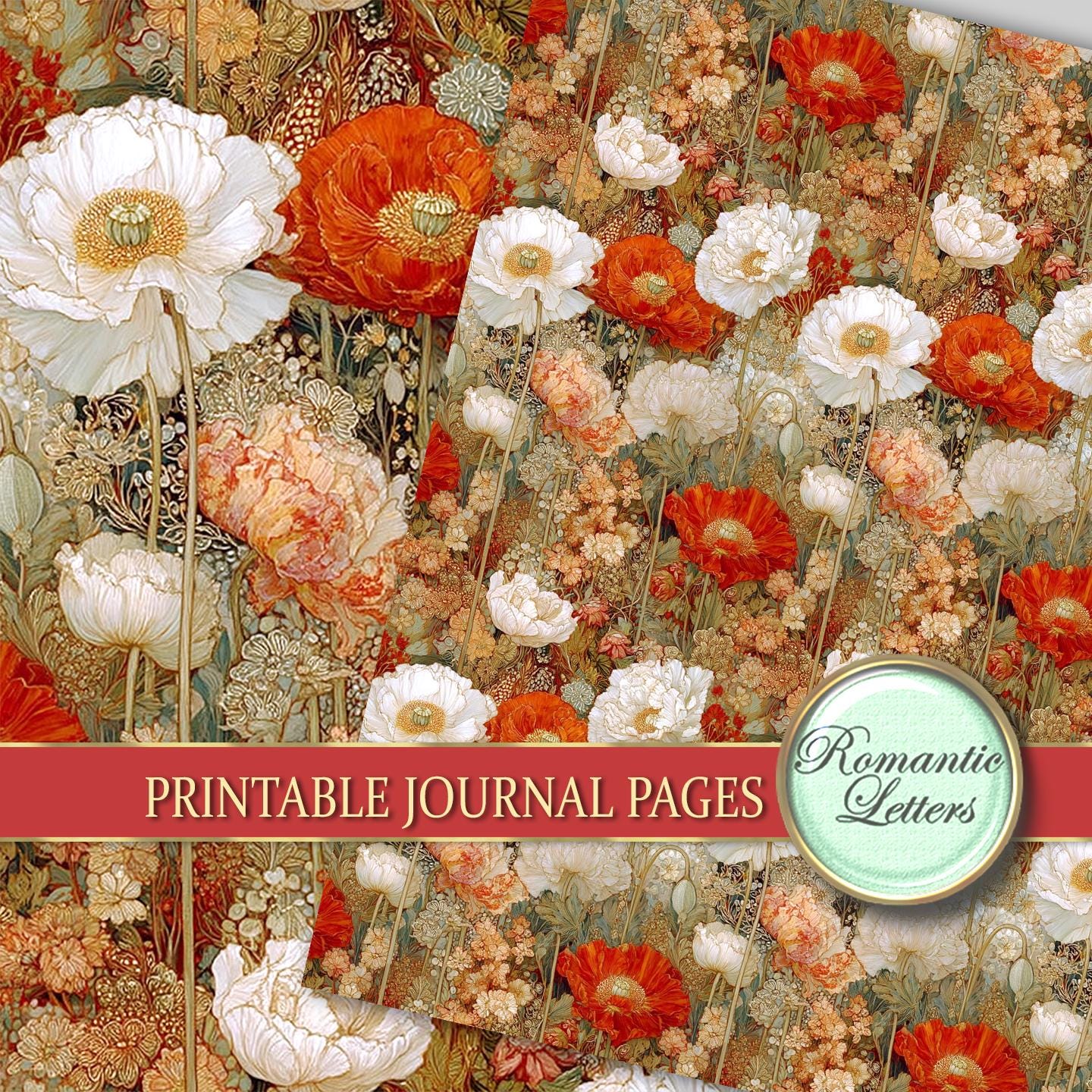 Floral Digital Scrapbook Paper Pack, Vintage Patterns Junk Journal (A4 ...