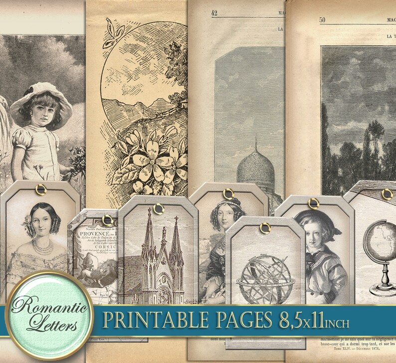 Ephemera Digital Paper Pack Printable Journal Pages Victorian | Etsy