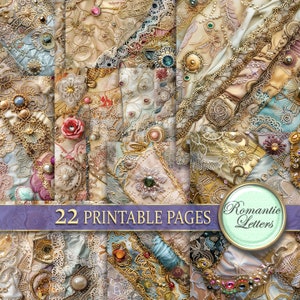 Digitales Papier Spitze Scrapbook Papier druckbares Papier Pack digitale Textur Vintage Hochzeit Spitze Papier Shabby Chic Junk Journal Papier