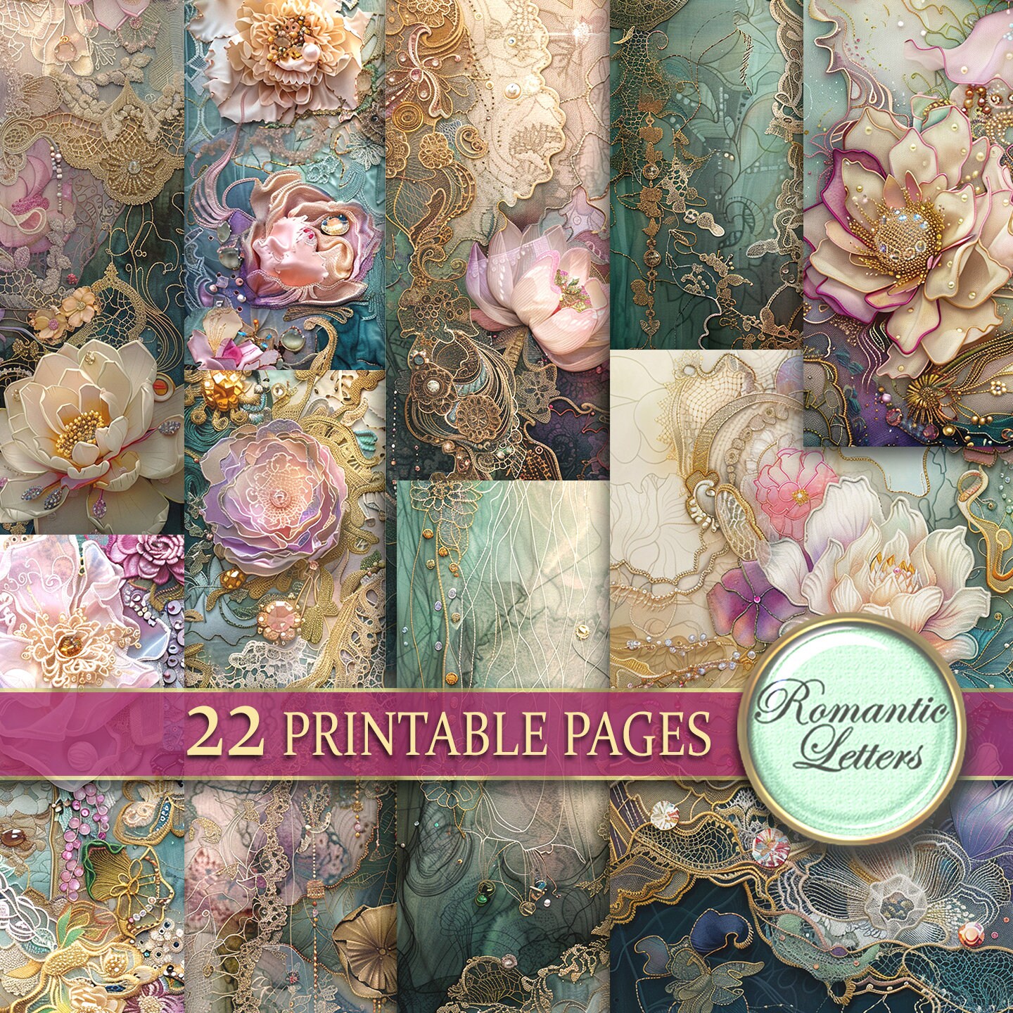 Printable Junk Journal Pages Digital Scrapbook Paper Pack Lace Vintage ...
