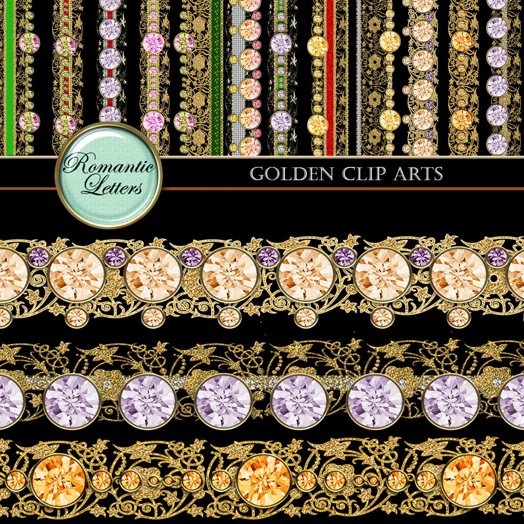 Diamond Gold Lace Clip Art Digital Scrapbook Borders Digital Gemstone ...