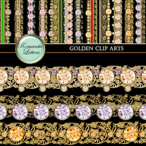 Diamond gold lace clip art Digital scrapbook borders digital gemstone clip art gold lace ribbon clip art diamond rhinestones clip art glam