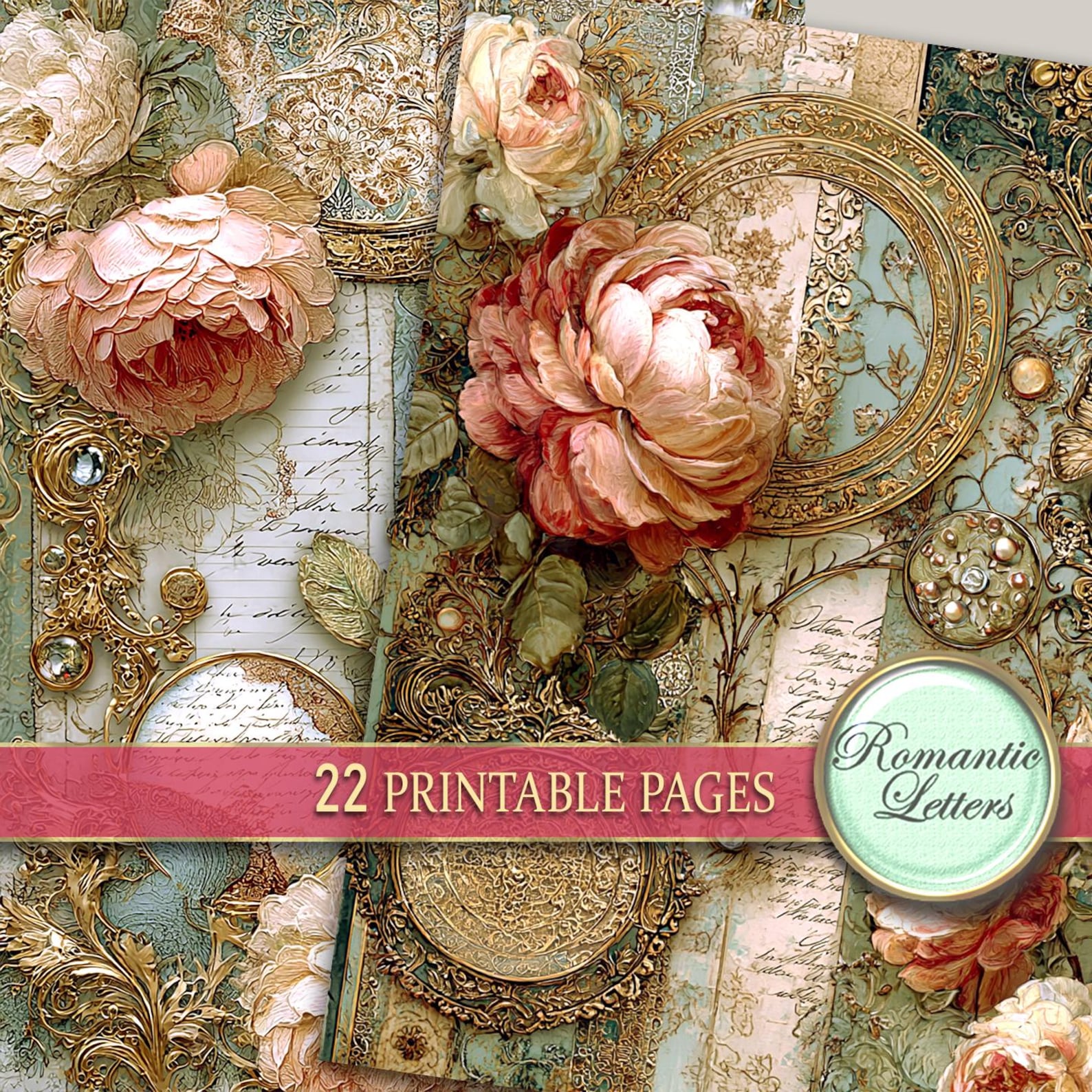 Printable Junk Journal Pages Digital Scrapbook Paper Pack Shabby Chic ...