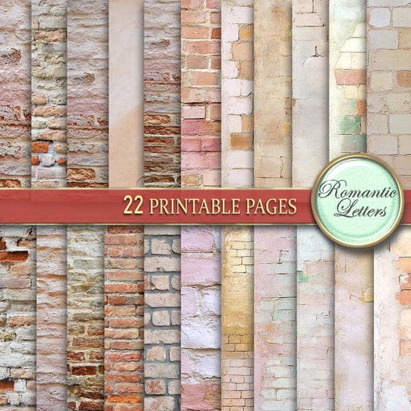 Ziegelwand Digital Paper Pack, shabby chic Texturen (digitaler Download)