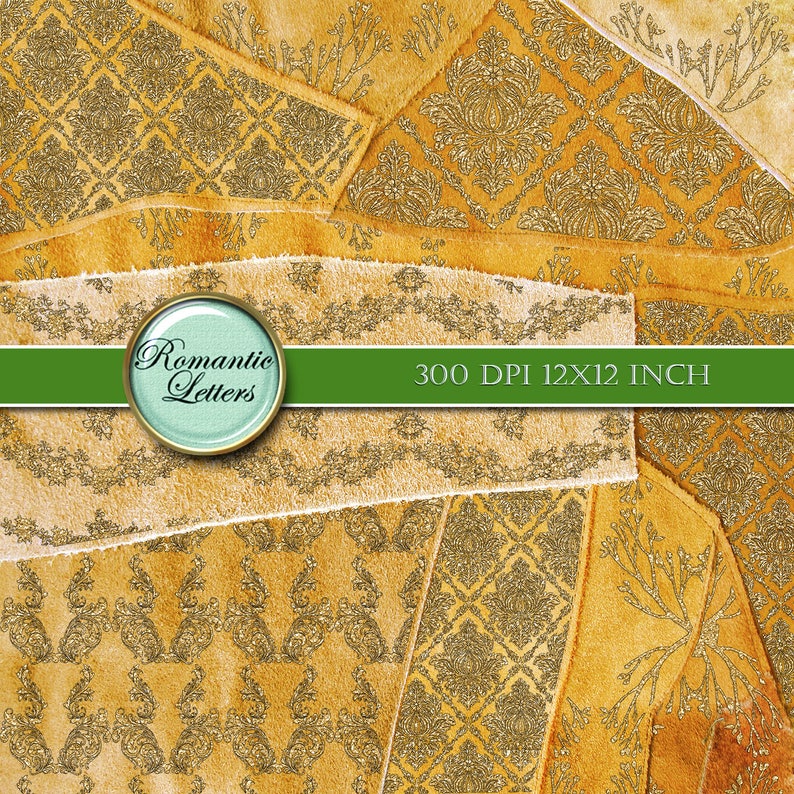 Gold Patchwork Digital Scrapbook Album Paper Fabric Gold Print Etsy