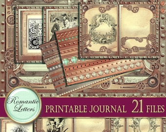 Steampunk printable junk journal kit industrial digital scrapbook printable journal pages craft paper A4 Victorian journal mini album tags