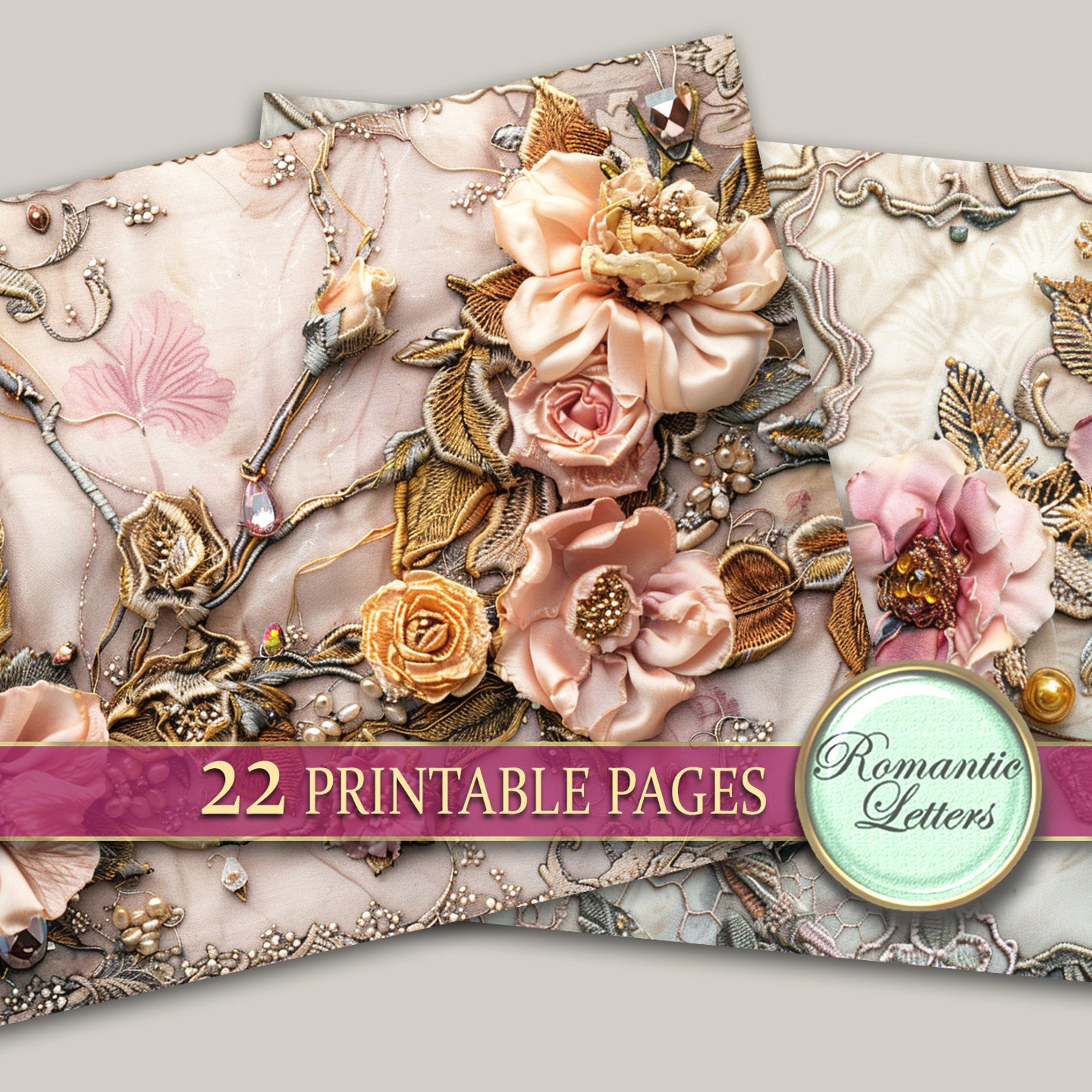 Shabby Chic Flowers Printable Digital Junk Journal Pages Wedding ...