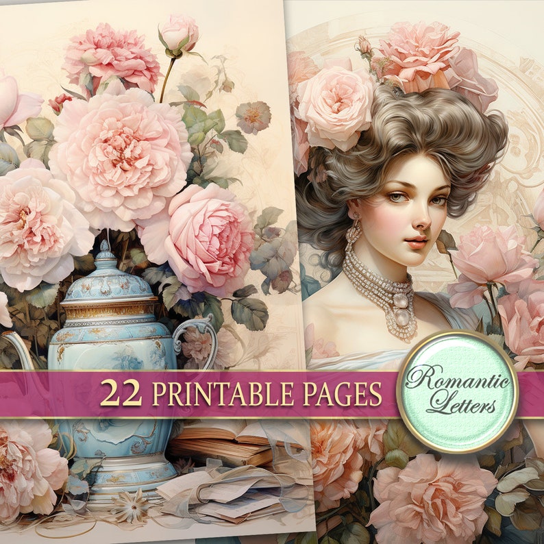 Floral Digital Printable Scrapbook Paper Pack Junk Journal Pages Shabby ...