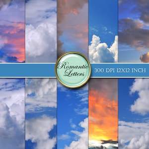 Pacote de papel digital céu nuvens fundo de álbum de recortes foto digital fundo branco azul céu fundo recém-nascido foto digital fundo céu nuvem