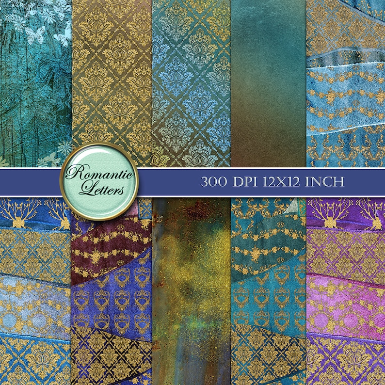 Gold Patchwork Digital Scrapbook Album Paper Fabric Gold Etsy