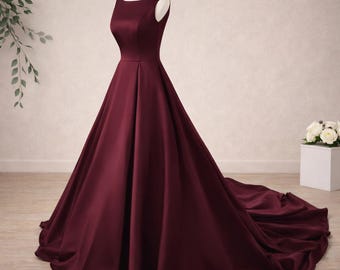 Elegant Satin A-Line Prom Dress, Scoop Neck Formal Gown, Backless Evening Ball Gown