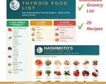 Hashimoto's Food List Printable | Diet Cheat Sheet, Grocery List and Recipes | Foods to Eat, Limit & Avoid | Letter + A4 PDF