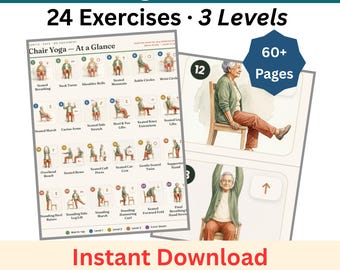 Printable Chair Yoga for Seniors, Large Print Illustrated Guide, 30 Day Chair Exercise Plan, Seated Workout PDF, Elderly Home Fitness