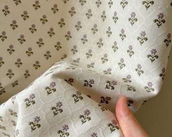 Gordijnen met kleine bloemenjacquard, crèmekleurige gordijnen in cottagecore-stijl, vintage botanische gordijnen, Franse landelijke raamgordijnen, olijfgroen mauve bloemen