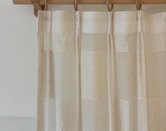 Linnen geruite vitrages, neutrale beige geruite linnen gordijnen, moderne boerderij raampanelen, zacht licht filterend gordijn, boho-gordijn