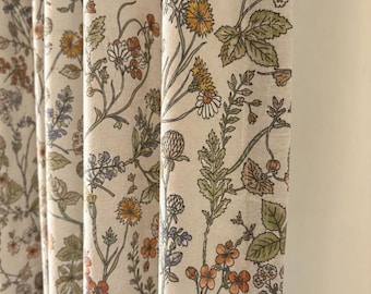 Vintage botanische bloemengordijnen, raamgordijnen met wilde bloemen, cottagecore gordijnen, crèmekleurige bloemenpanelen, Engelse landelijke gordijnen