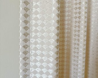 Cream Scallop Jacquard Curtains, French Vintage Drapes, Elegant Neutral Curtains, Luxury Textured Window Panels,Scallop Pattern Curtains