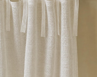 White Sheer Curtain,Linen Look Gauze Curtain,Open Weave Window Panel,Airy Light Filtering Curtain,Natural Textured Drapes,Minimalist Decor