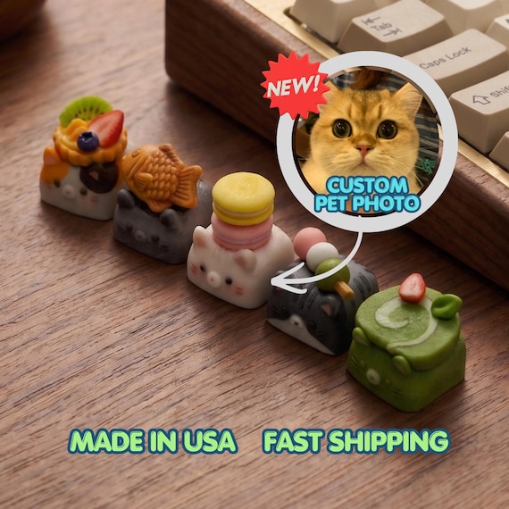 Custom Cat Dessert Artisan Keycaps | Resin Mechanical Keyboard Keycap (Cherry MX)