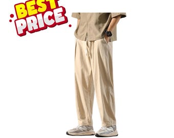 Herren japanische Baumwolle Leinen Hose mit weitem Bein Übergroße lässige Sommerhose