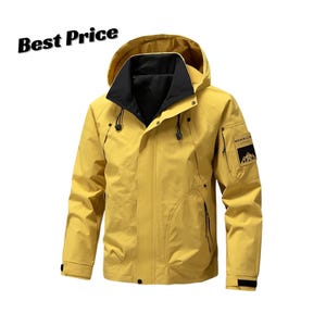 Men's Waterproof Softshell Jacket With Hood Windbreaker Outdoor Hiking Camping Coat