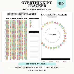 Rastreador de pensamientos excesivos para Bullet Journal (PDF imprimible) / Rastreador de pensamientos excesivos anual y mensual / Inserto para agenda A4/A5 / Descarga digital