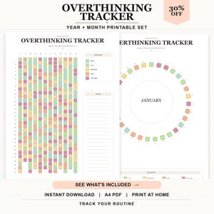 Rastreador de pensamientos excesivos para Bullet Journal (PDF imprimible) / Rastreador de pensamientos excesivos anual y mensual / Inserto para agenda A4/A5 / Descarga digital