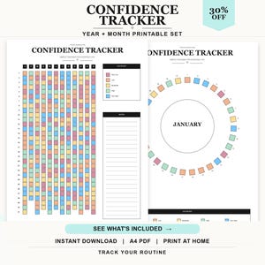 Bullet Journal Confiance Tracker PDF imprimable | Analyseur de confiance annuel et mensuel | Insertion d'agenda A4 A5 | Téléchargement numérique