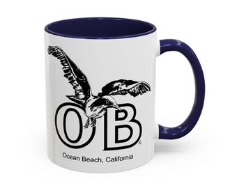 Ocean Beach OB Seagull Accent Coffee Mug | Ocean Beach California Mug