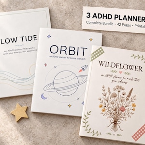 Paquete de planificadores para TDAH imprimibles, 3 temas: Minimalista, Espacio y Estilo Cottagecore, Conjunto de planificador diario para personas neurodivergentes de 42 páginas, PDF A4 sin fecha