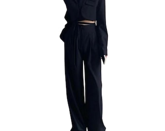 Conjunto de terno de duas peças estilo coreano com jaqueta curta