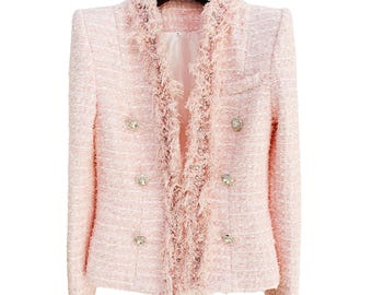 Veste blazer en tweed rose poudré