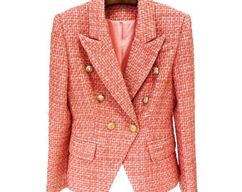 Lion Head Button Tweed Blazer
