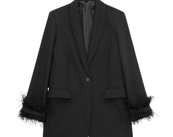 Blazer feminino elegante de manga comprida com punho