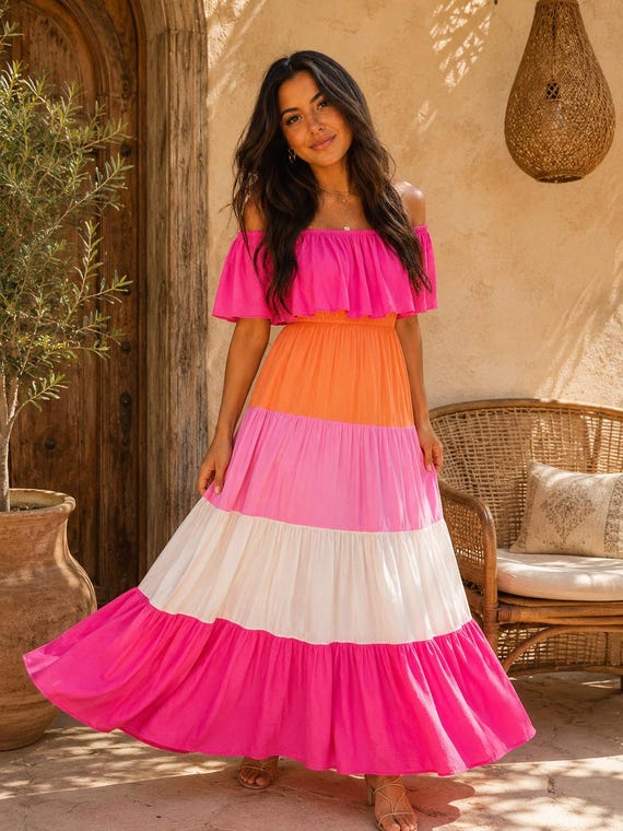 off the shoulder vacation dress SOMTHRON Women's Boho Off Shoulder Maxi Dress Swiss Dot Ruffle Side Slit A  Line Flowy Beach Vacation Long Sundress AP-S Apricot at Amazon Women's  Clothing store