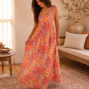 coral beach dresses Come To Me Coral Orange Tiered Midi Dress