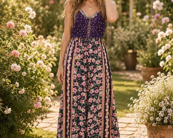 Purple Floral Maxi Dress | Boho Spaghetti Strap Dress | Garden Resort Wear
