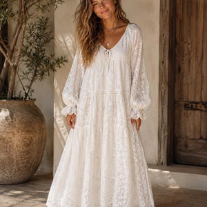 Sage Green Eyelet Maxi Dress | Puff Sleeve Boho Dress | Resort Wear