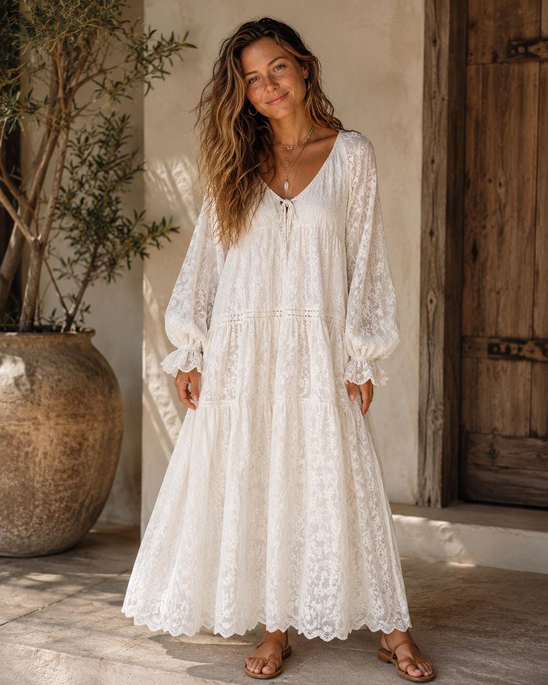 sage green eyelet dress Maxi | Puff Sleeve Boho Dress | Resort Wear item