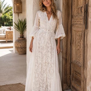 embroidered dress etsy White Embroidered Dress